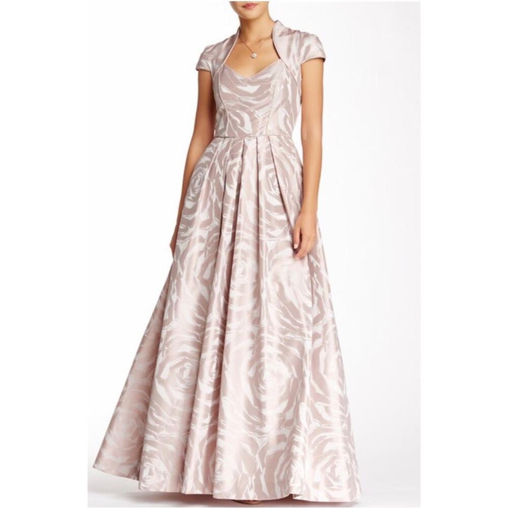 Theia Dusty Rose Pink Embossed Taffeta Ball Gown Modern Wedding Dress